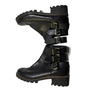 Miista Women's Cecilia Black Leather Buckle Boots Sz 10 Biker Rocker Gothcore